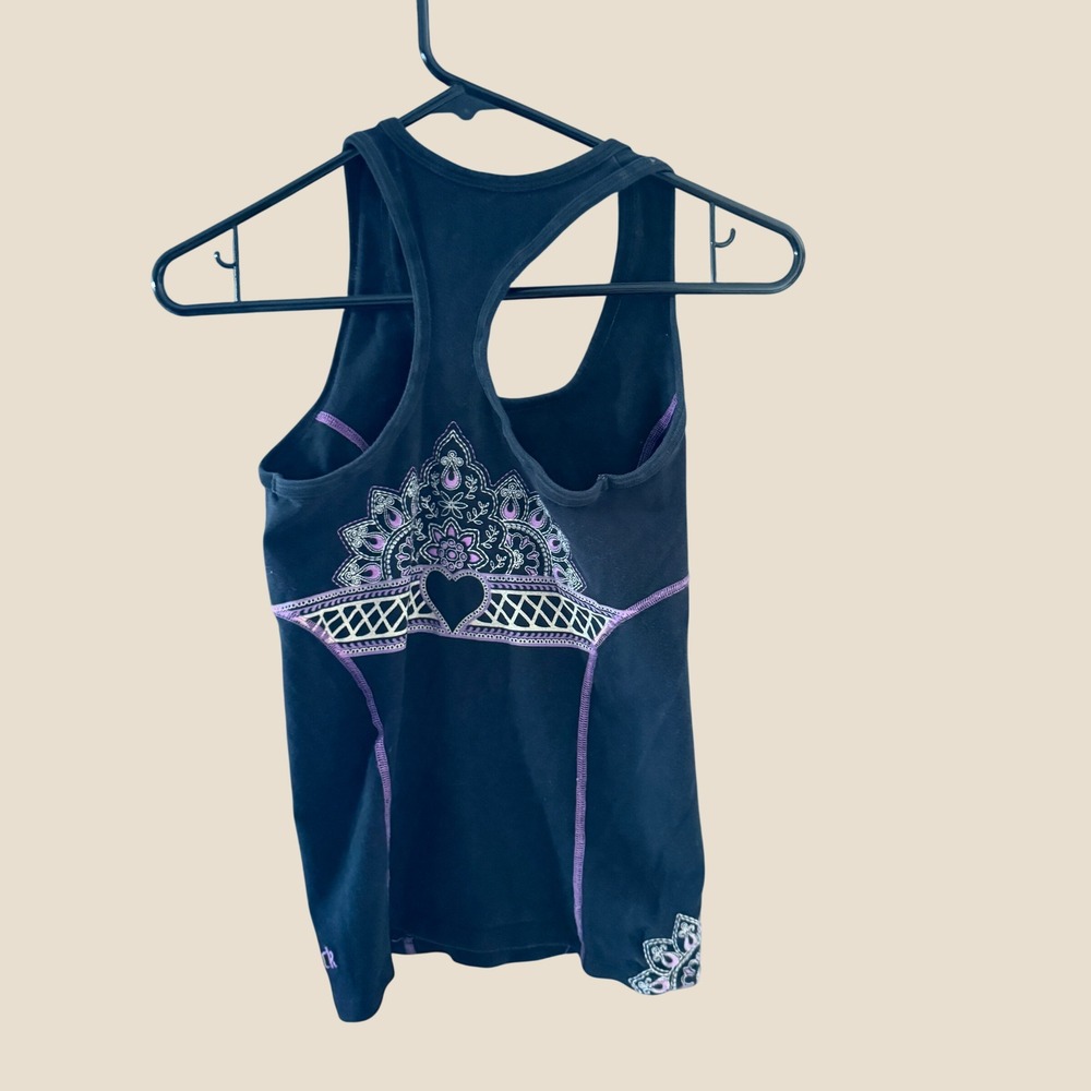 Alp-n-Rock Womens Black‎ Racerback Tank Top Purple Contrast Stitch Heart Grunge